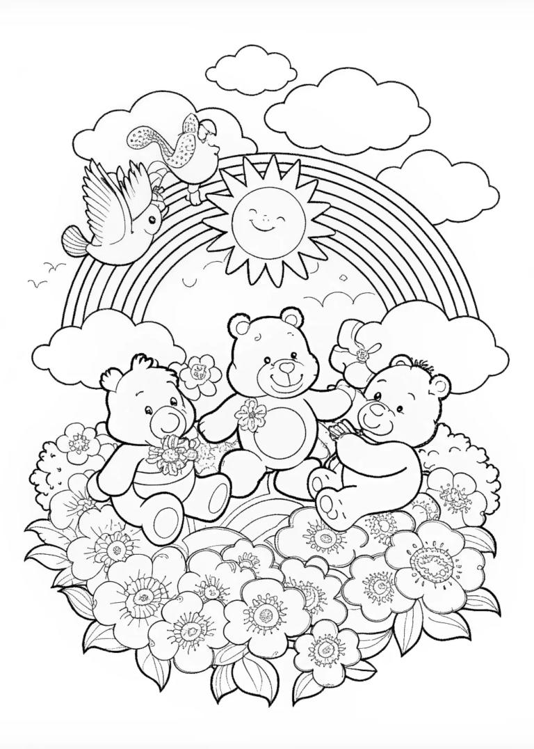 A coloring page of Care Bears Cheer Bear Smiles