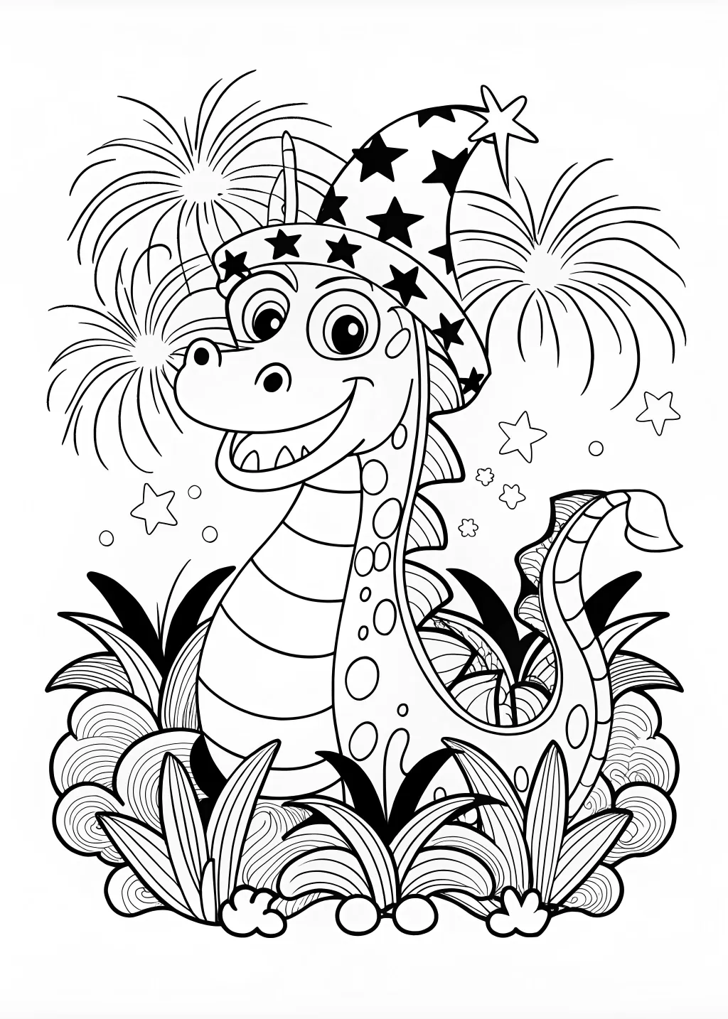 Tiny Dragon in a Top Hat Coloring Page