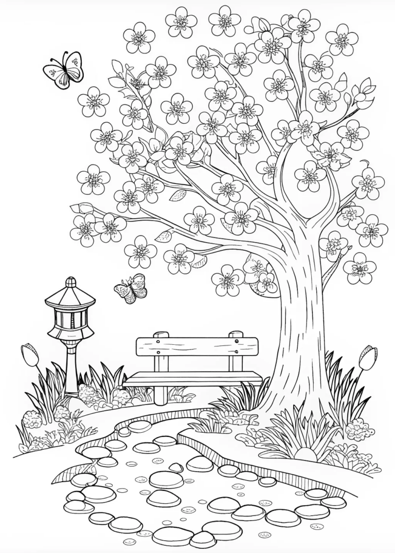 Cherry Blossom Serenity Coloring Page coloring pages