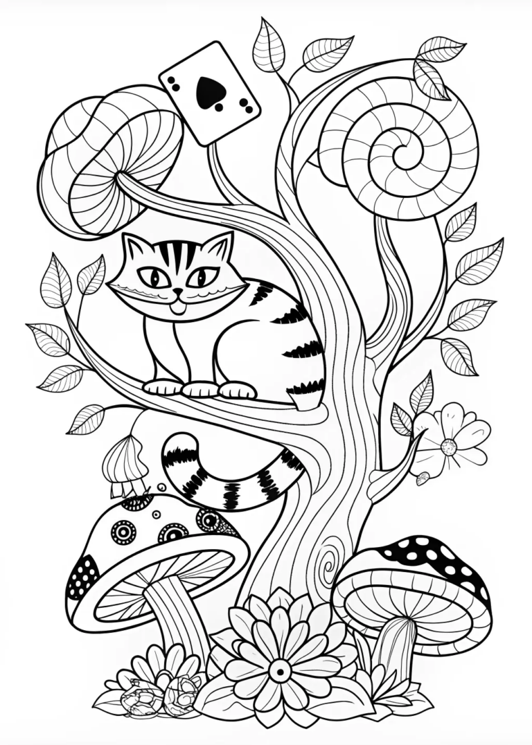 Cheshire Cat’s Whimsical Wonderland coloring pages