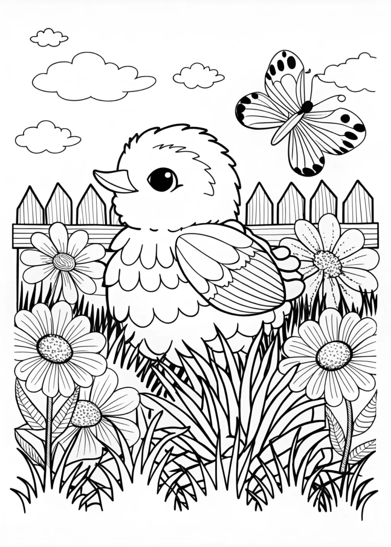 A coloring page of Chicken Coloring Fun