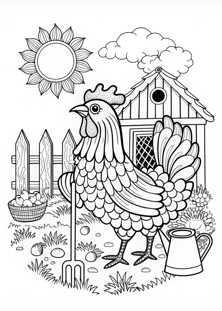 A coloring page of Majestic Rooster Coloring Page