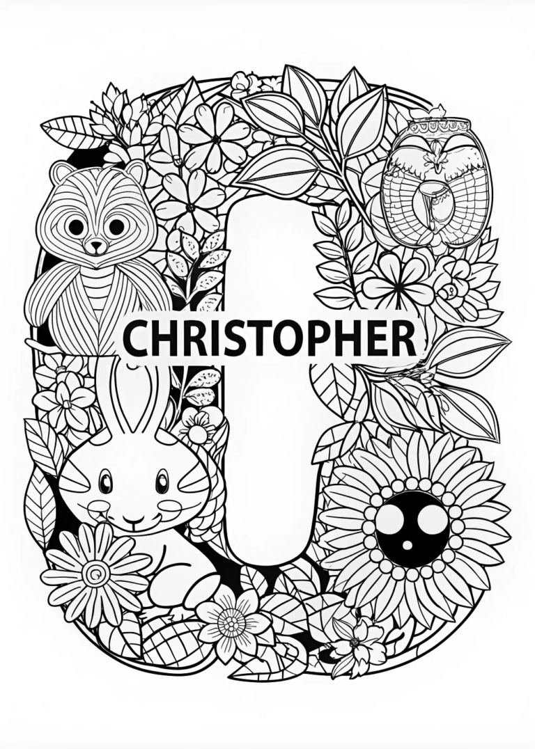 A coloring page of Chiistopher’s Animal Friends Coloring Page