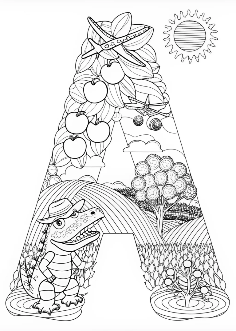 A coloring page of Colorful Adventures with the Letter A