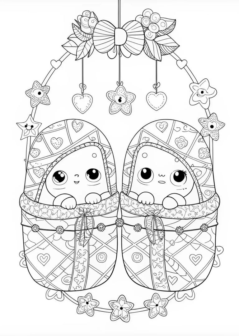 Colorful Cuddles: Baby Twins in Blankets coloring pages