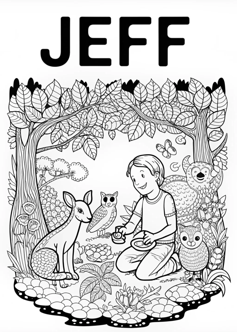 A coloring page of Coloring Fun with Jeff and Forest Friends