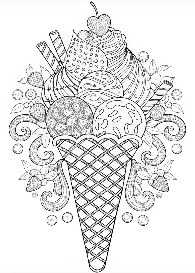 A coloring page of Delicious Melting Ice Cream Cone