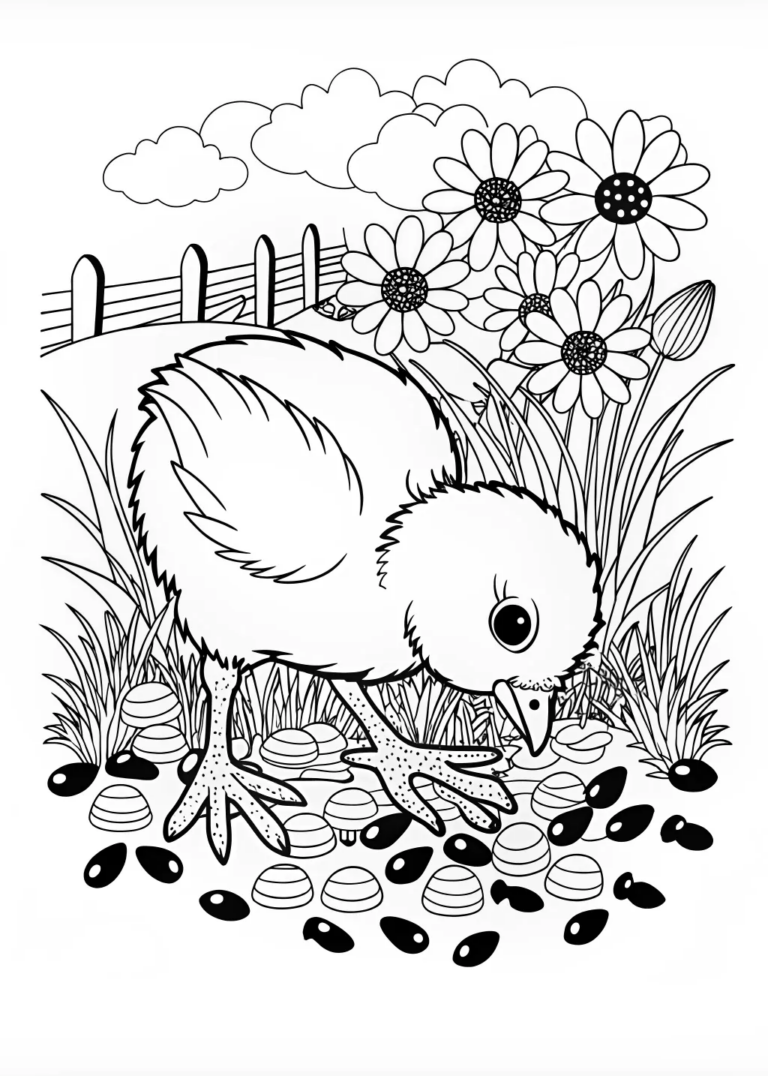 Curious Chick Pecking at Seeds coloring pages