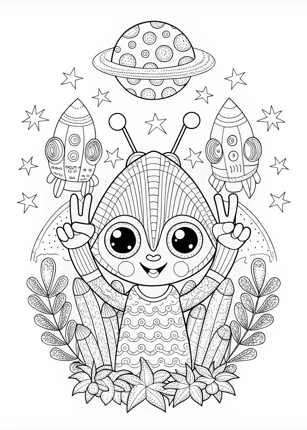 Cute Alien with Big Eyes Coloring Page