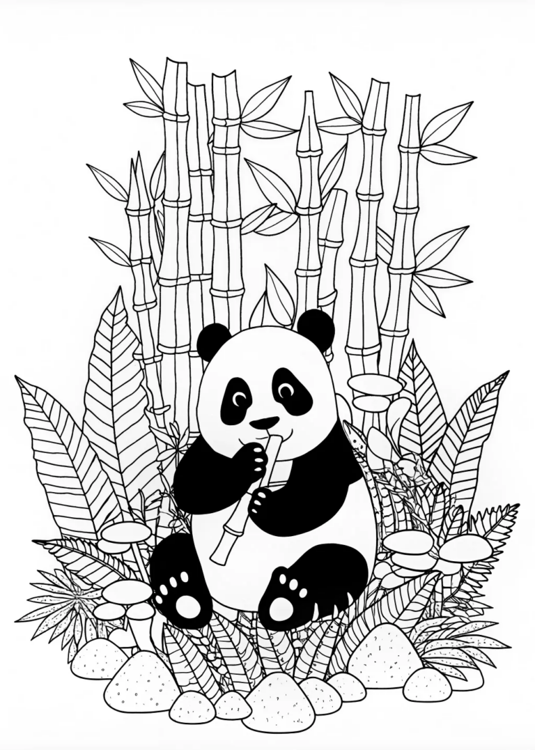 Cute Panda Eating Bamboo in the Forest coloring pages