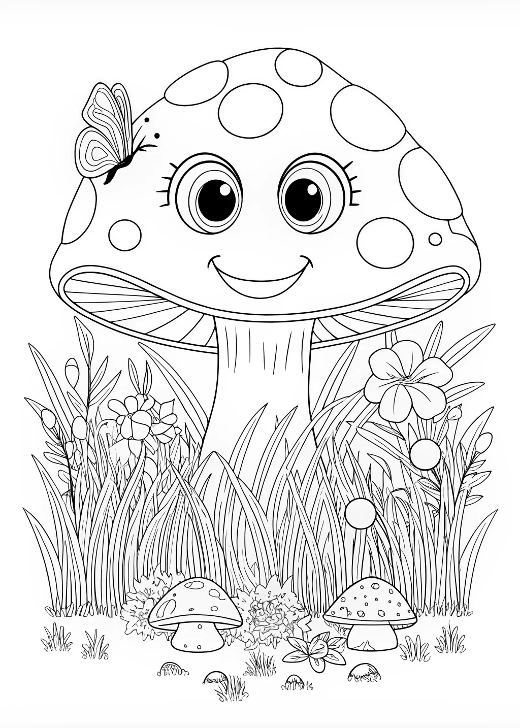 Smiling Mushroom Coloring Page