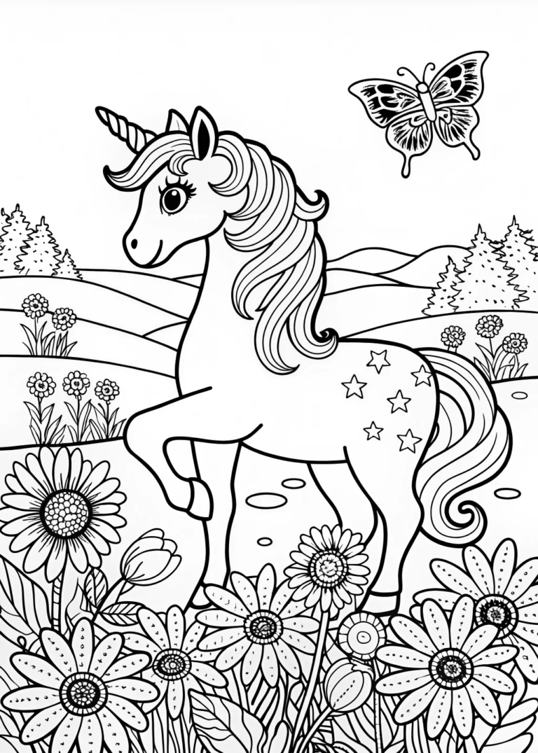 A coloring page of Magical Night with Unicorn