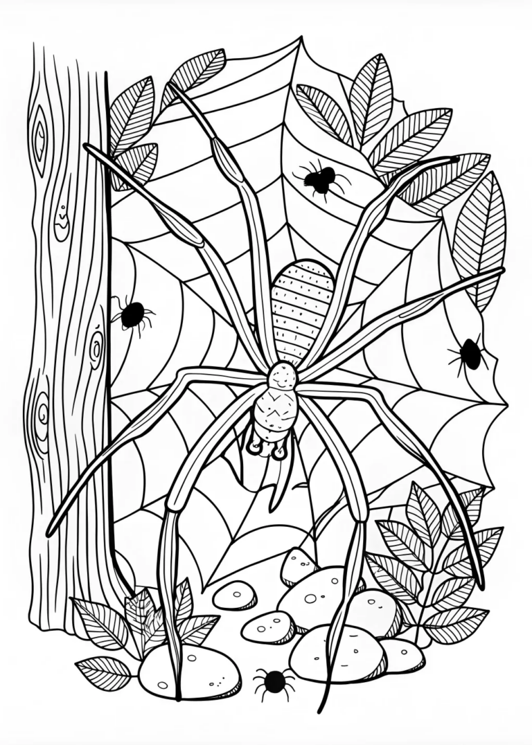 A coloring page of Spider in its Web Coloring Page