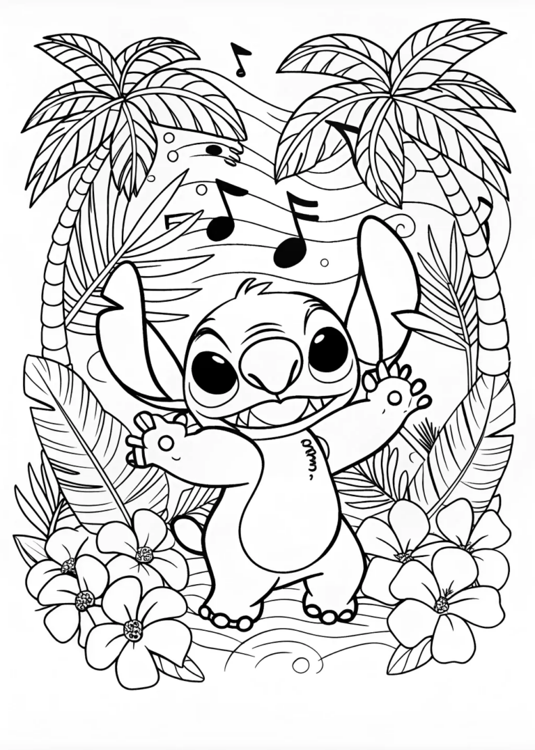 A coloring page of Stitch’s Adventure Fun Coloring Page