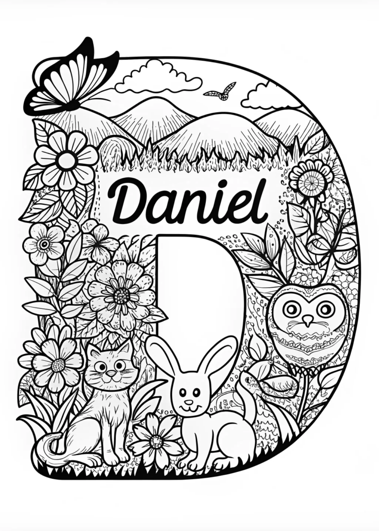 A coloring page of Daniel and His Animal Friends Coloring Page