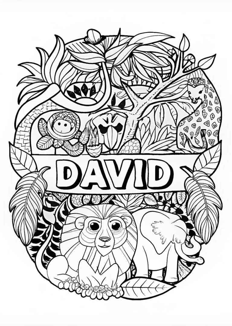 A coloring page of David’s Animal Kingdom Coloring Page