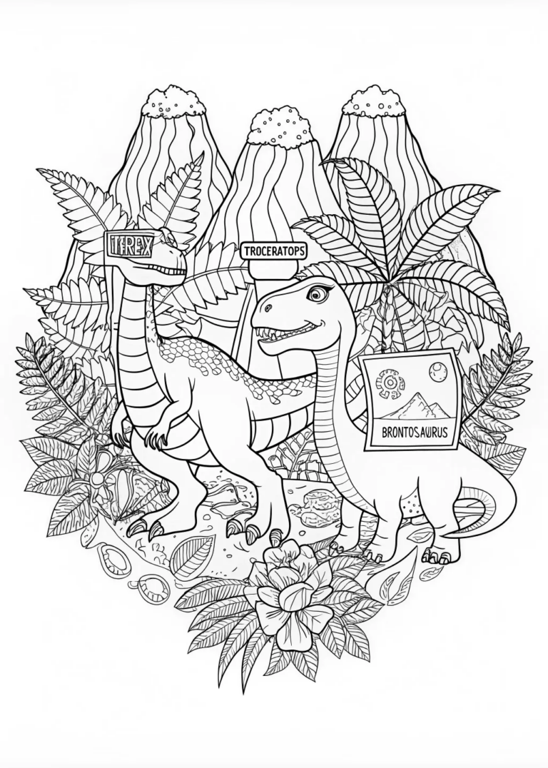 A coloring page of Decorative Dinosaur Adventure