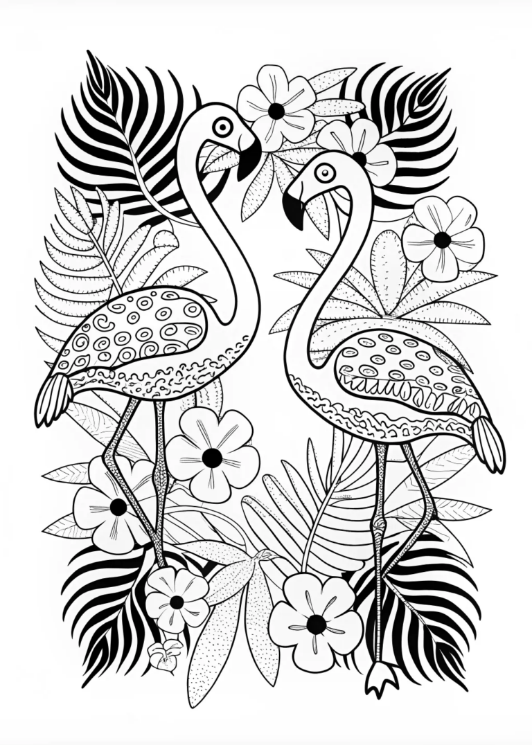 Decorative Flamingo Quartet Coloring Page coloring pages