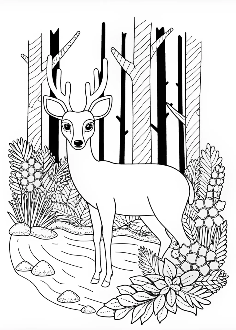 A coloring page of Majestic Deer in the Wild Coloring Page