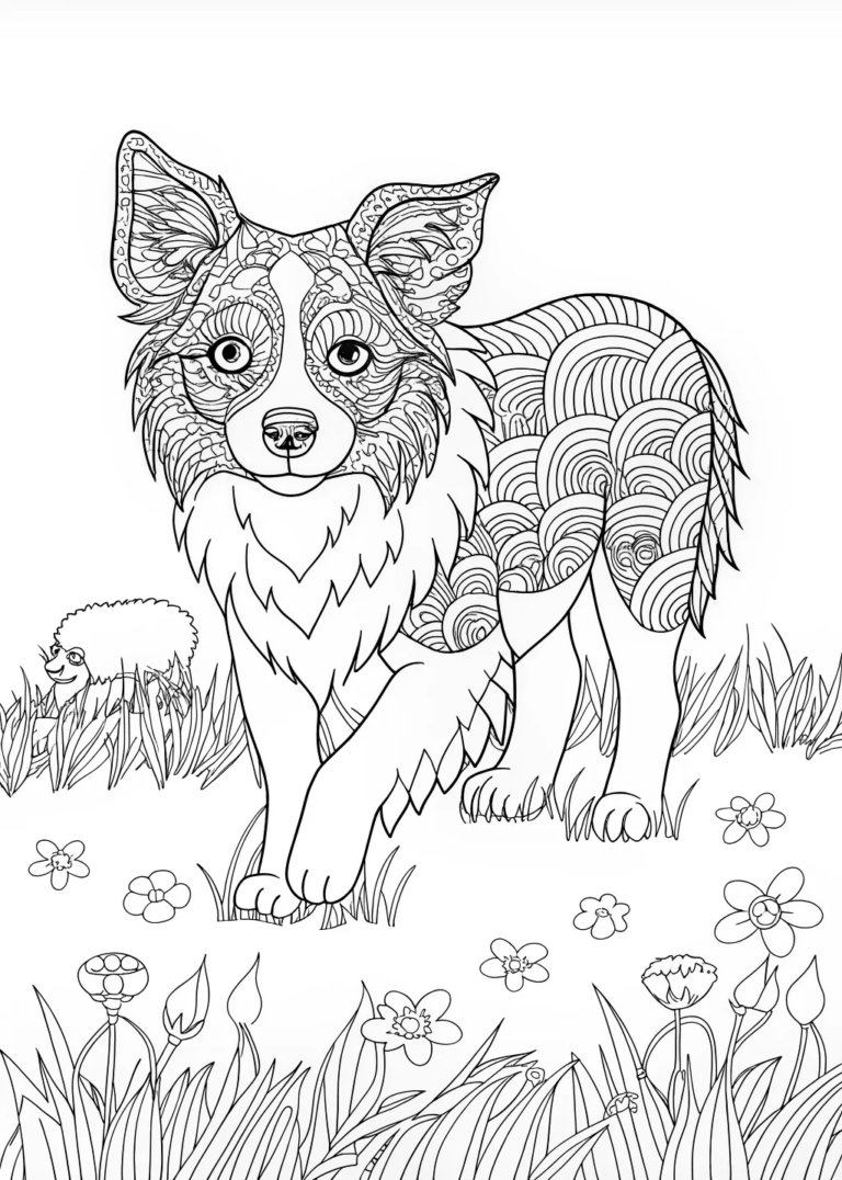 A coloring page of Border Collie Coloring Fun