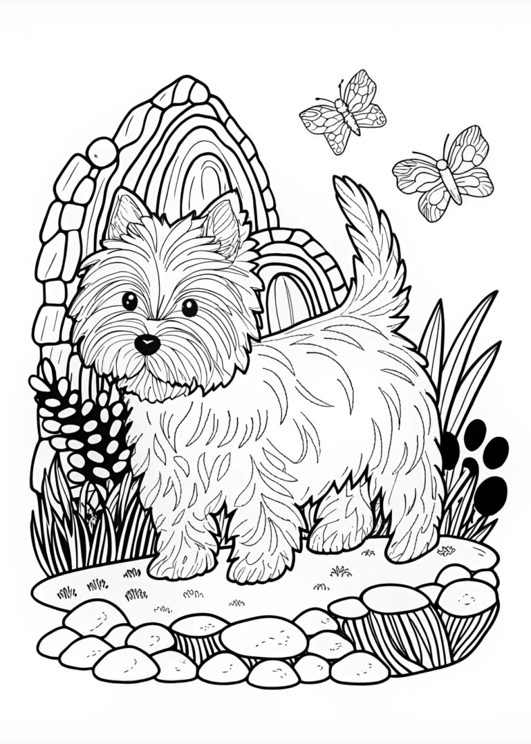 A coloring page of Happy Terrier Coloring Page