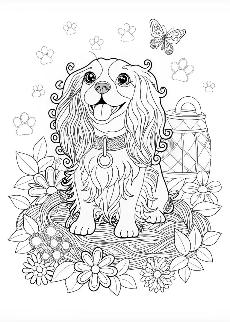 Cavalier King Charles Spaniel Portrait Coloring Page - Free &amp; Printable
