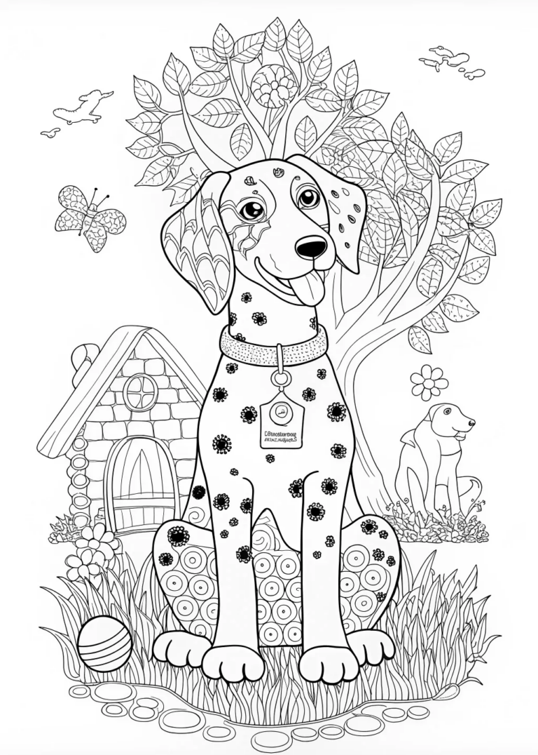 A coloring page of Dalmatian Dog Coloring Page