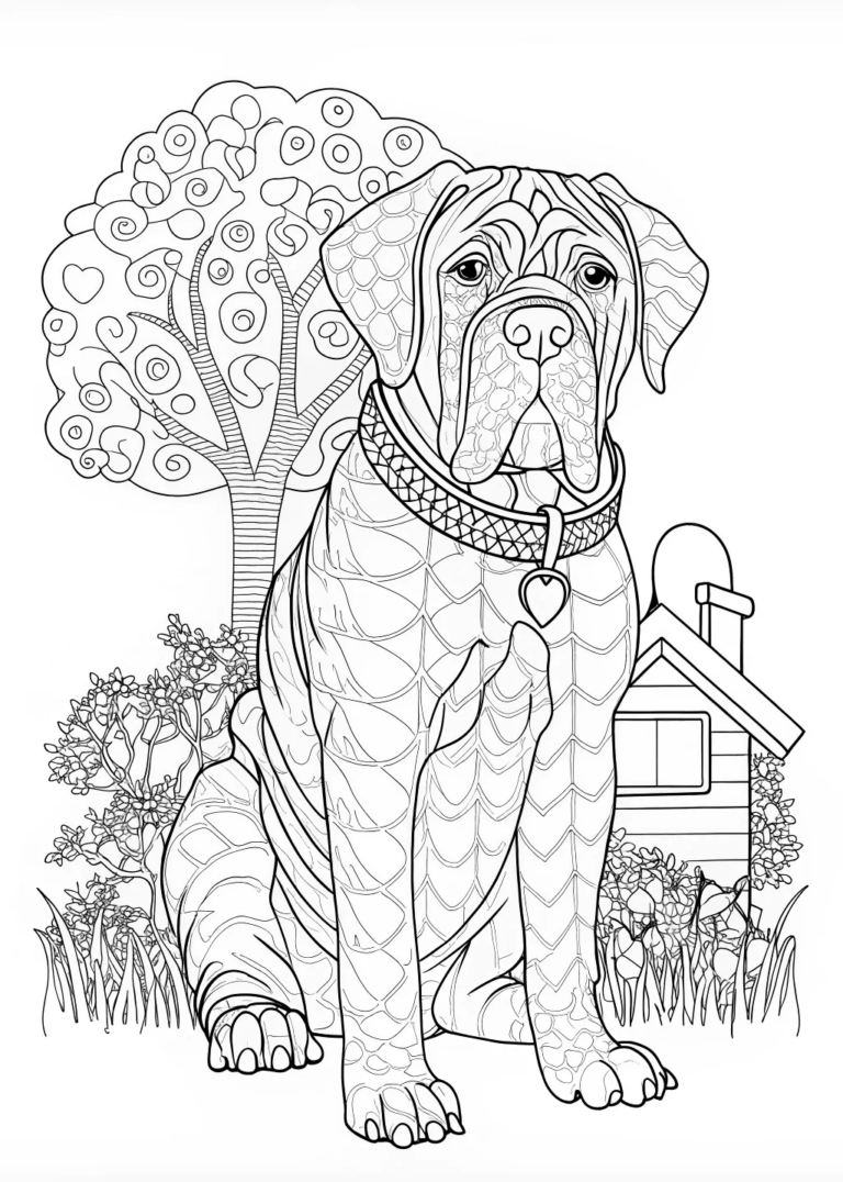 A coloring page of Mastiff Dog Coloring Page