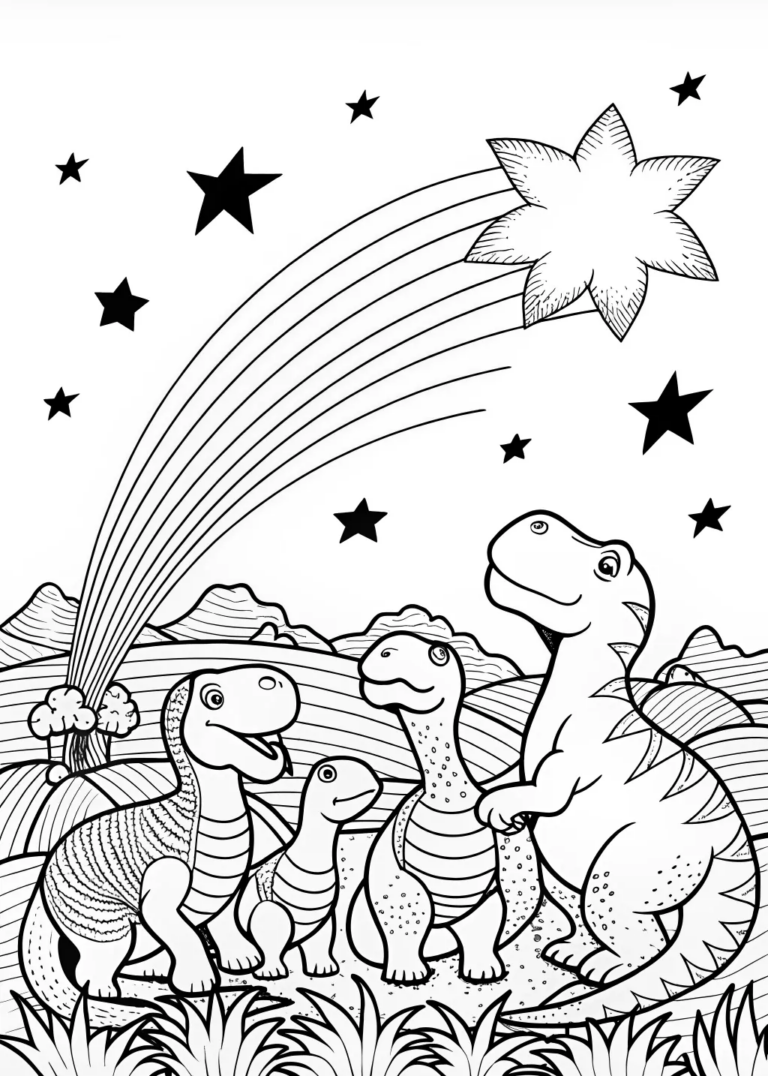 A coloring page of Dino’s Night Under the Shooting Star