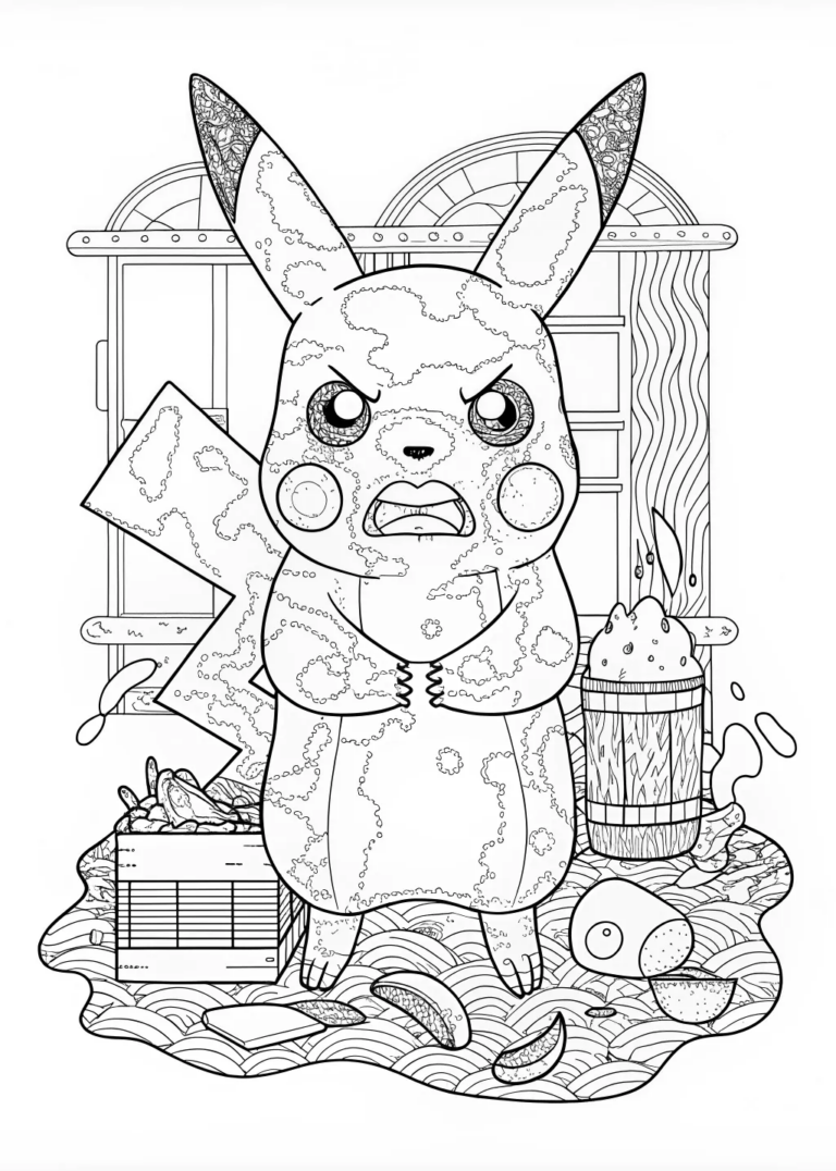 A coloring page of Disgusted Pikachu