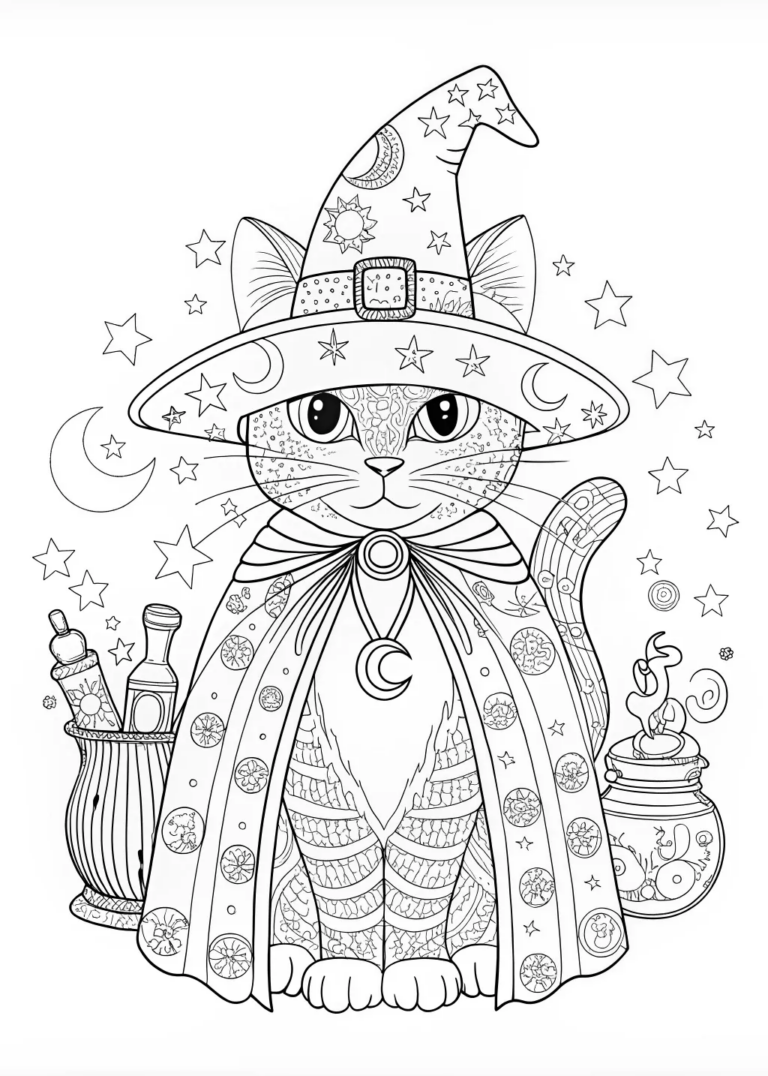 Stained Glass Feline in Urban Setting coloring pages