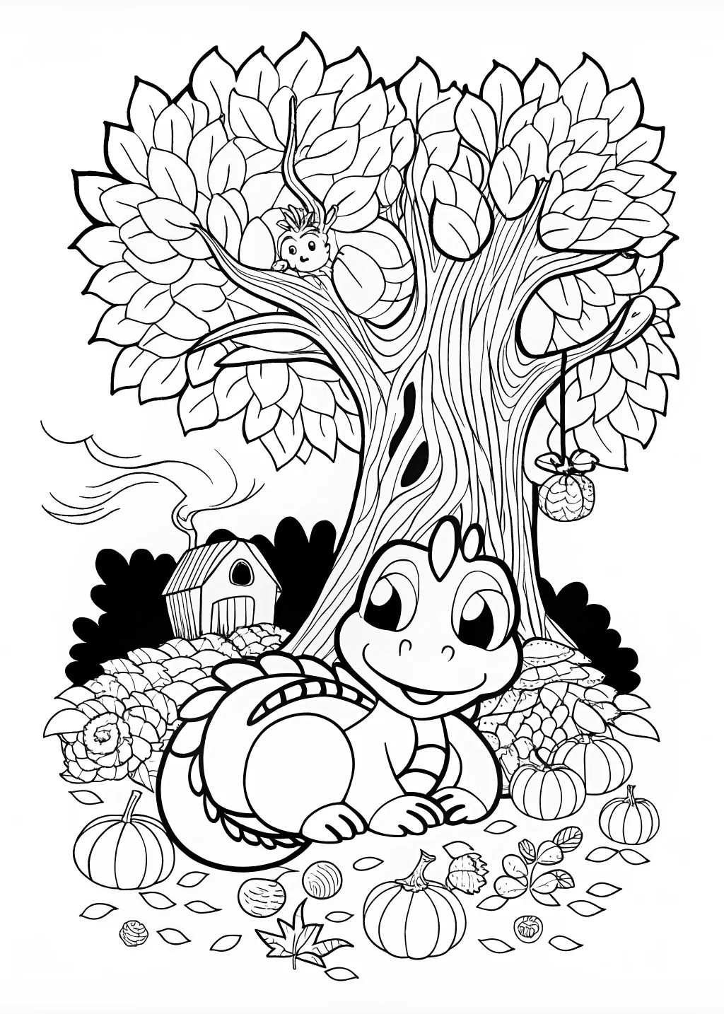 Forest Dragon&#8217;s Lair Coloring Page