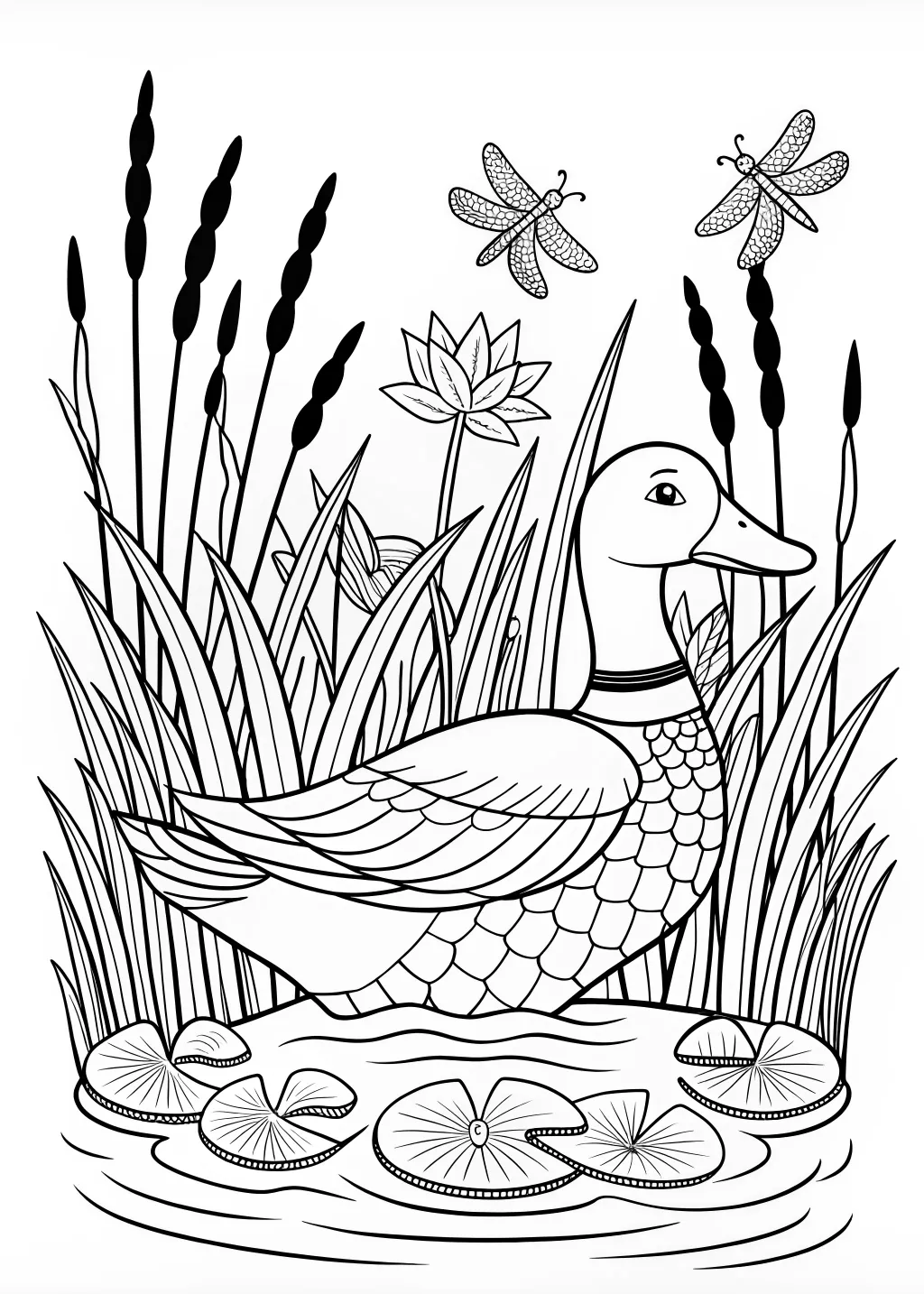 Duck by the Lake Coloring Page