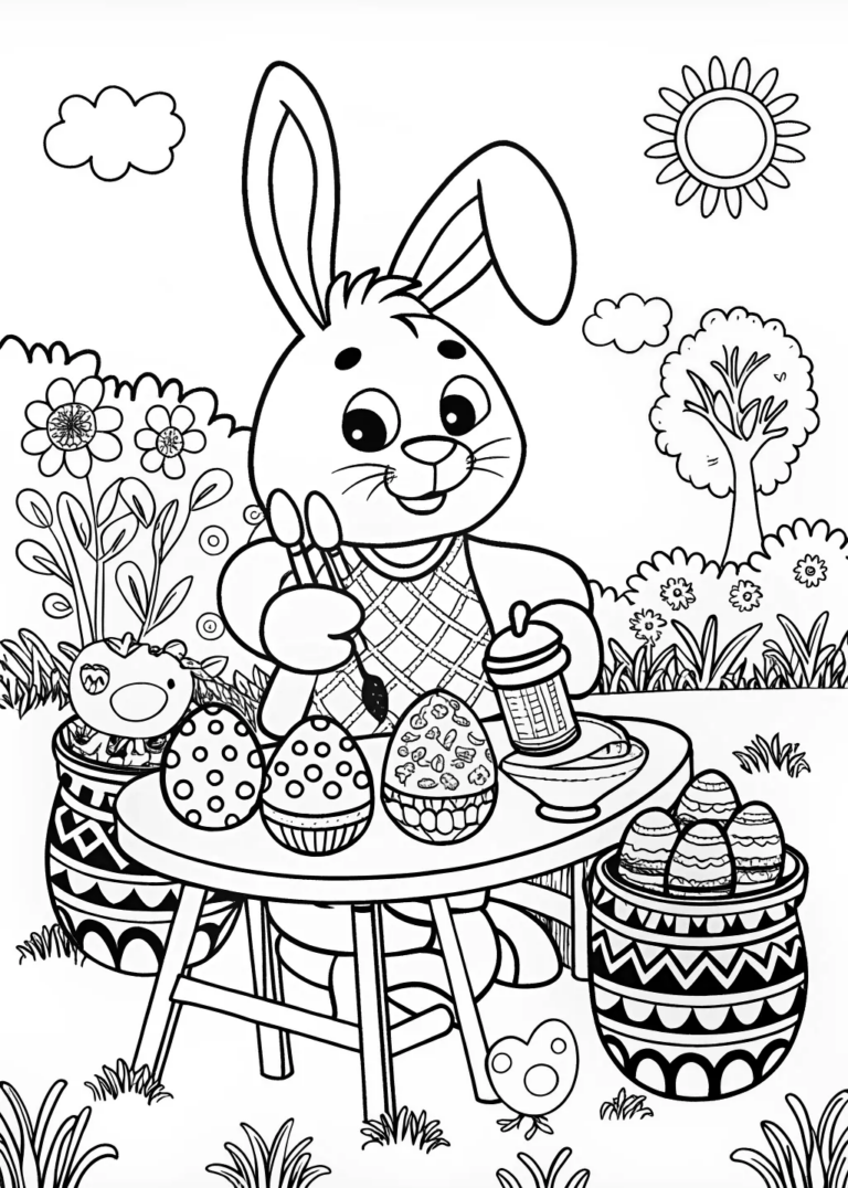 Easter Bunny Painting Eggs coloring pages