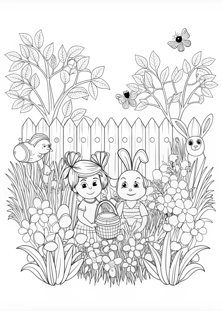 Easter Egg Hunt Adventure in the Garden with Friends coloring pages