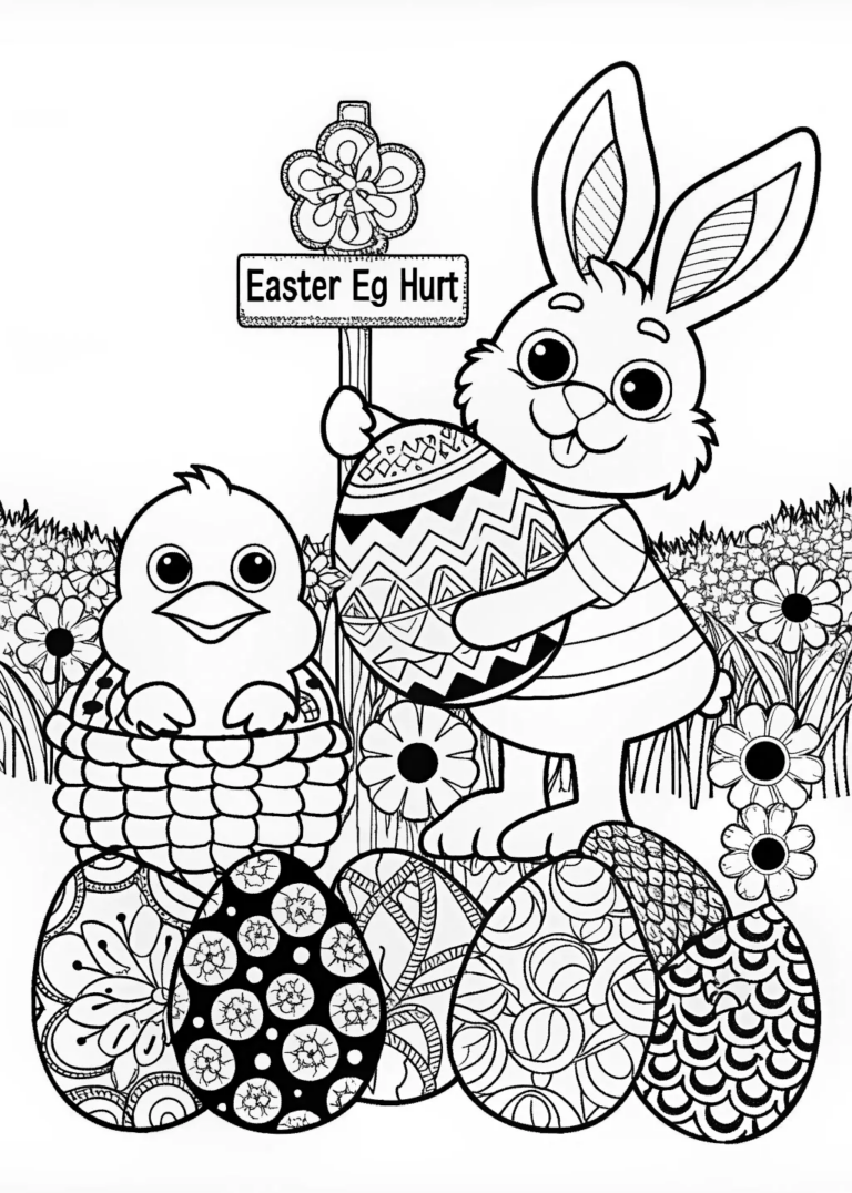 Easter Fun with Bunny and Chick coloring pages