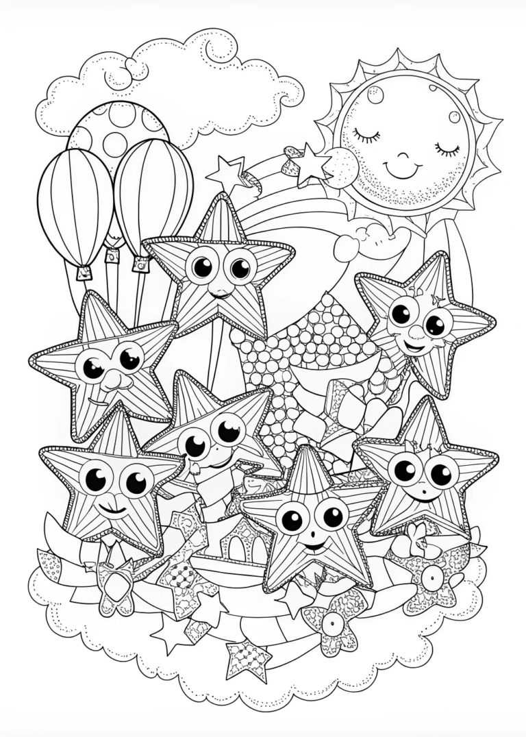 A coloring page of Dancing Under the Starry Sky