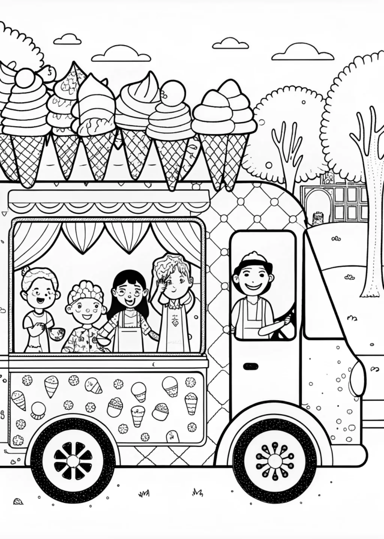 A coloring page of Ice Cream Truck Adventure Coloring Page