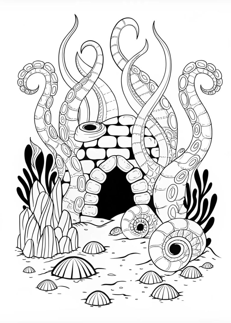 A coloring page of Eldritch Tentacle Monster Coloring Page