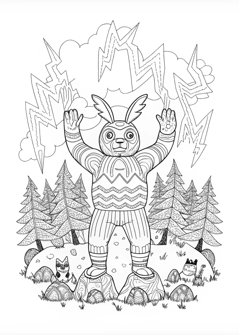 A coloring page of “Color Geometric Monster Adventure”