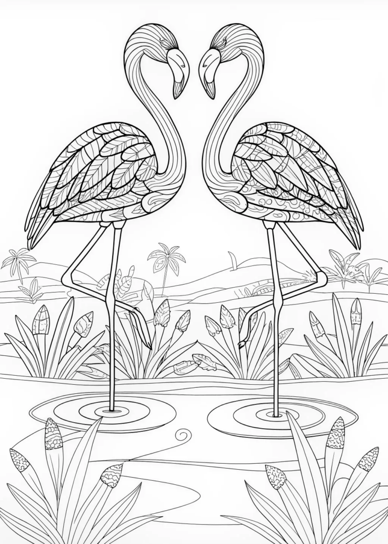 Elegant Flamingos in the Water coloring pages