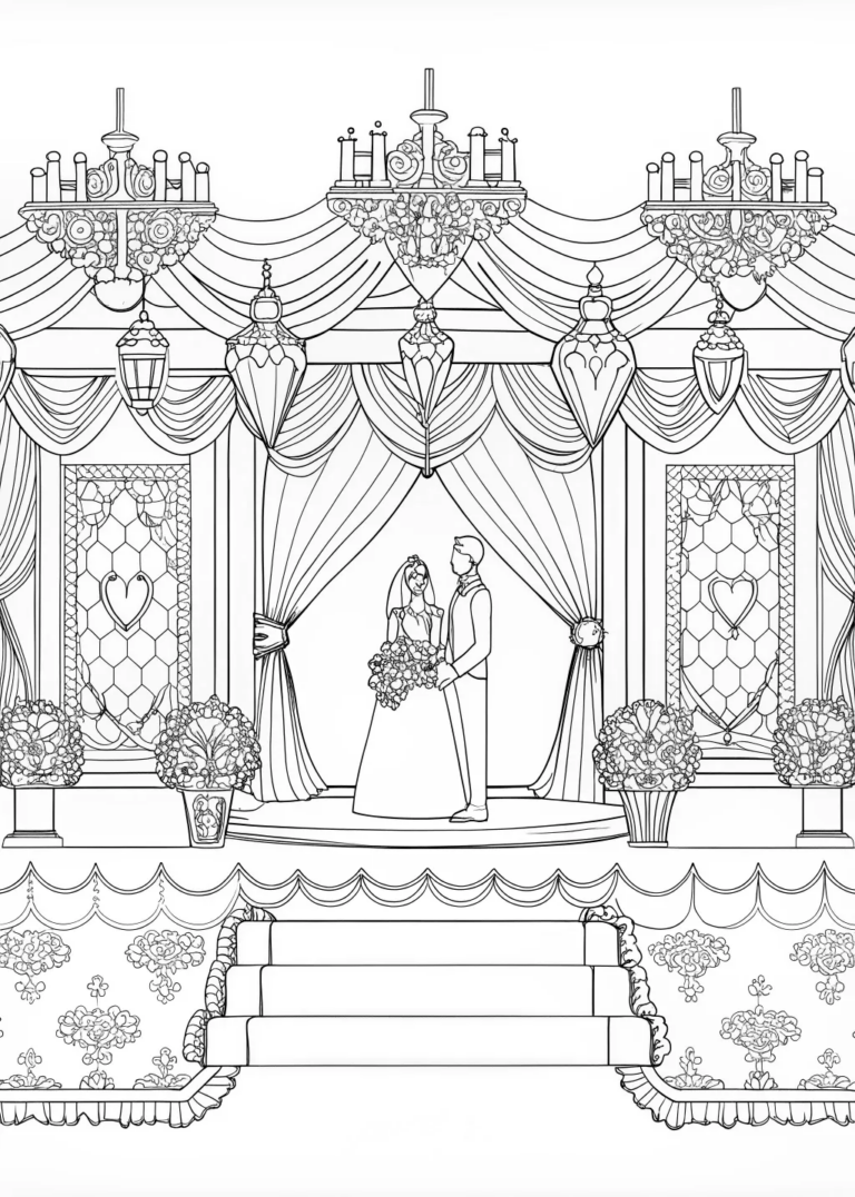 A coloring page of Elegant Royal Wedding Celebration Coloring Page