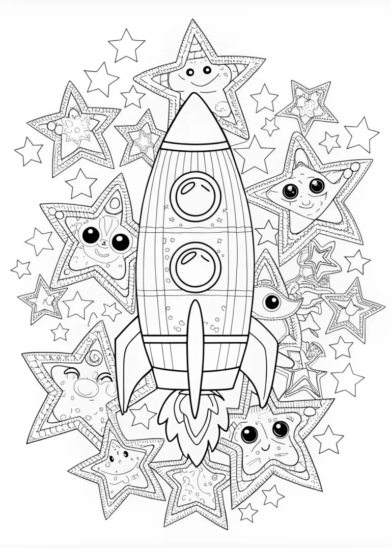 A coloring page of Cosmic Fantasy: Astral Landscape Coloring Page