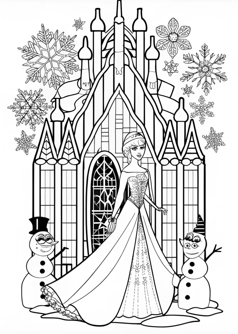 A coloring page of Elsa in the Castle Coloring Page