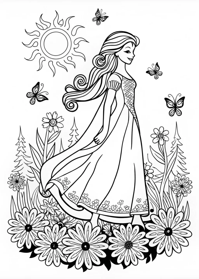 A coloring page of Elsa’s Elegant Portrait Coloring Page