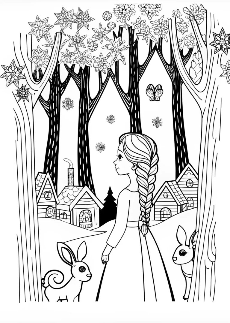 Elsa in the Enchanted Forest Coloring Page coloring pages