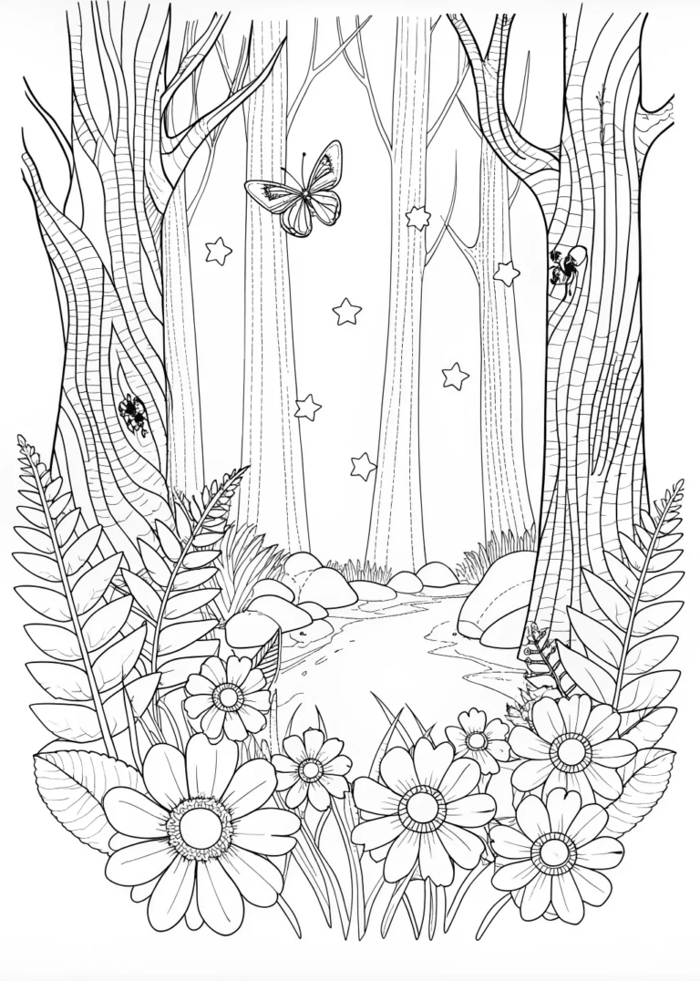 “Enchanted Forest with Butterfly” coloring pages