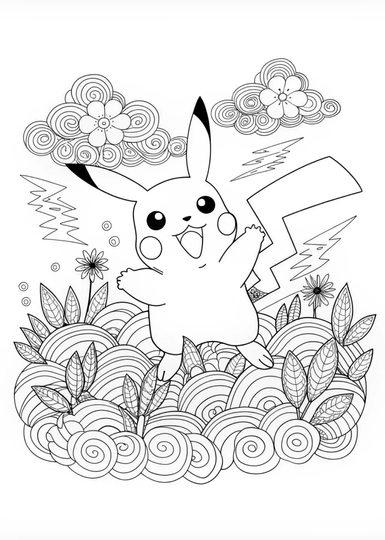 A coloring page of Pikachu’s Playful Pose Coloring Page