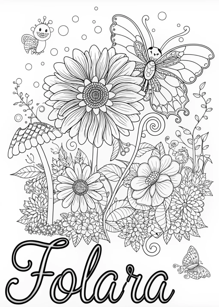 A coloring page of Fairy Flora and Enchanted Garden