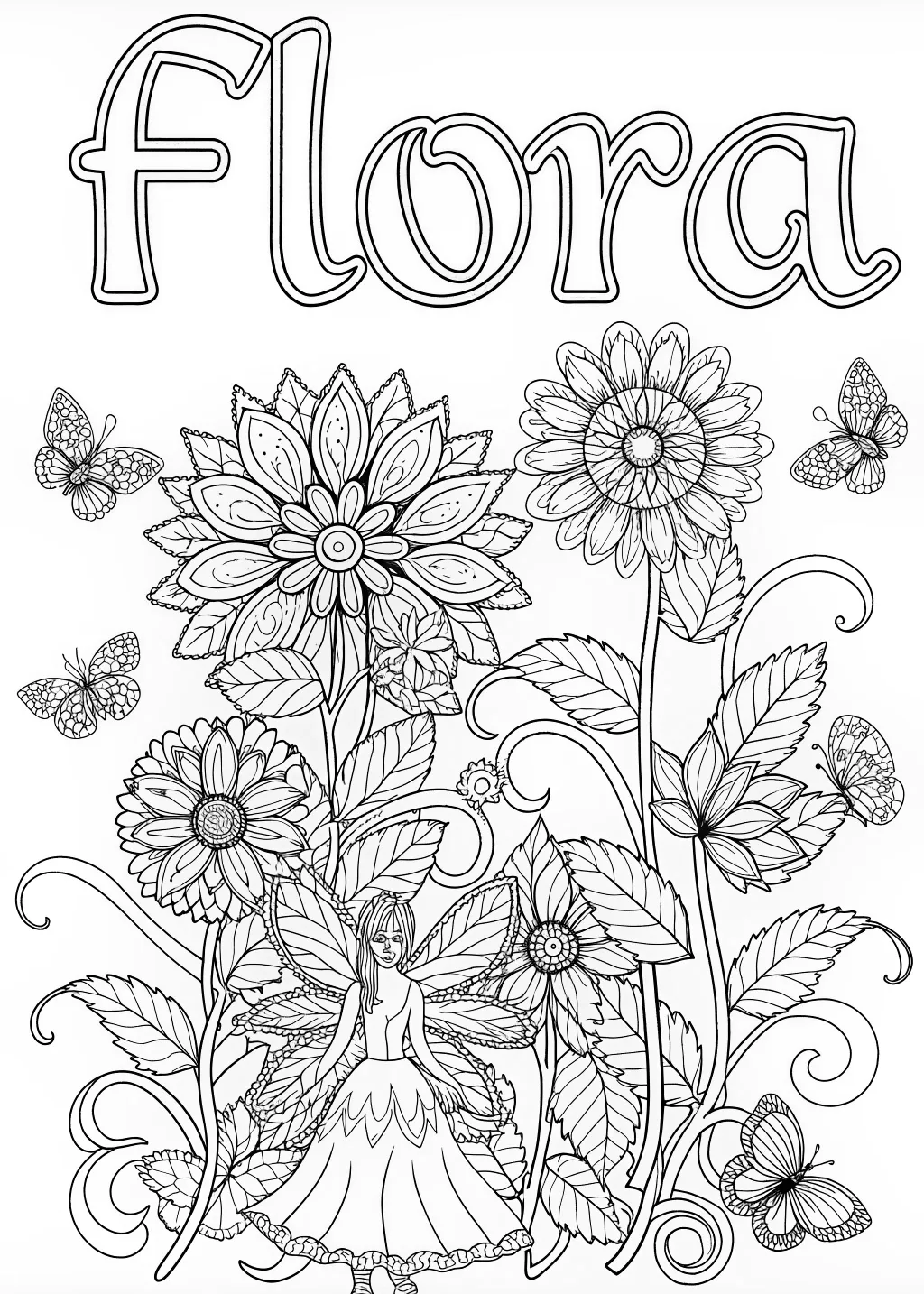 Fairy Flora&#8217;s Enchanted Garden Coloring Page